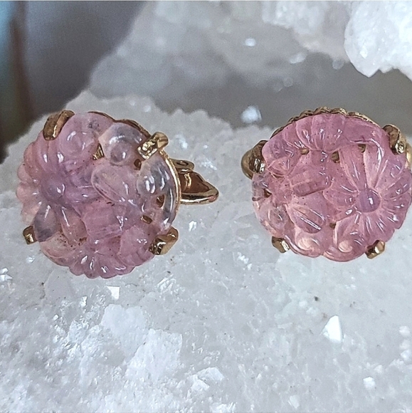 Whiting & Davis Fruit Salad Pink Rose Molded Lucite Vintage Brooch Gold Tone EUC - Picture 11 of 13